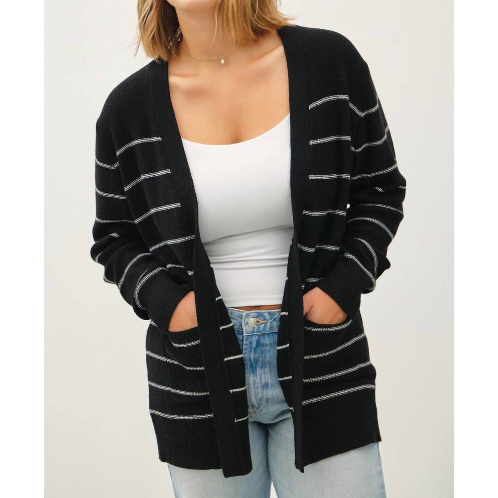 NEW BE COOL striped open-front cardigan curvy in black